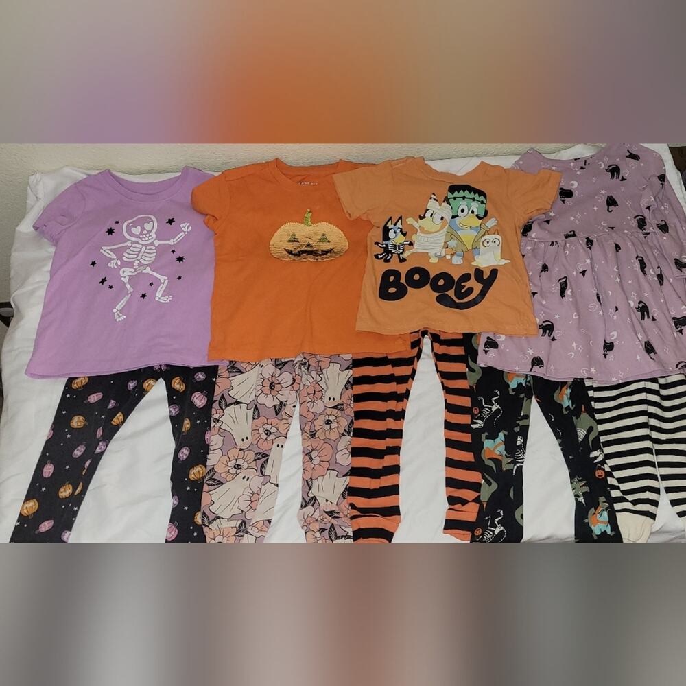 Toddler Girls Halloween Clothes Lot Size 3T Tops Leggings Dress Bluey Pumpkin